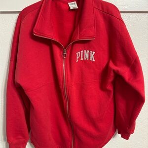 Red and Silver glitter zip-up fleece sweatshirt by PINK. Size Small.
